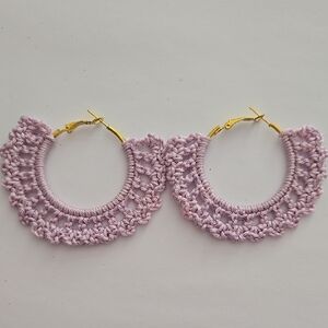 Gold-Toned Crochet Hoop Earrings with Dusty Pink Accents